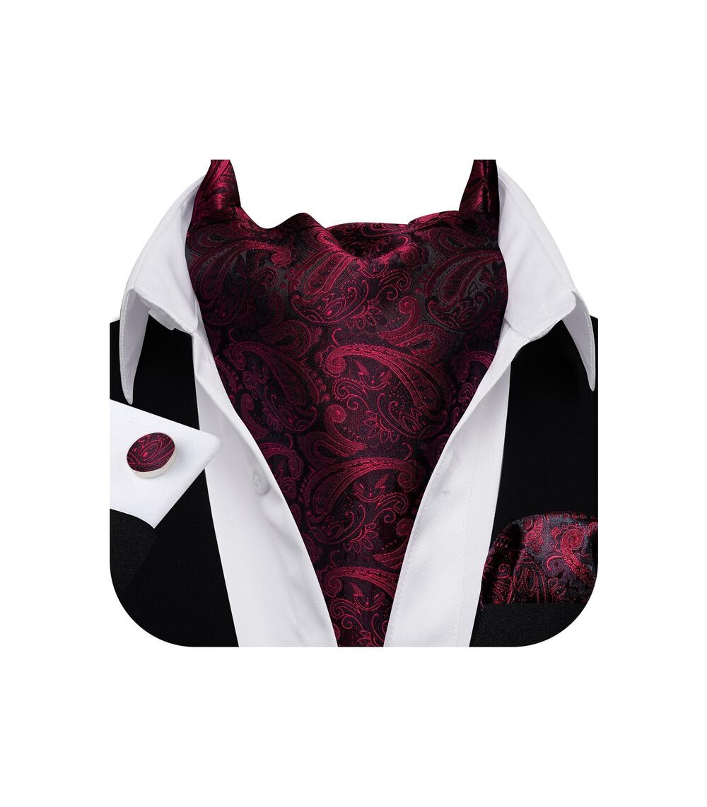 4313 Ascot Tie Cravat Paisley Red Black Scarf Self Ties Pocket Square